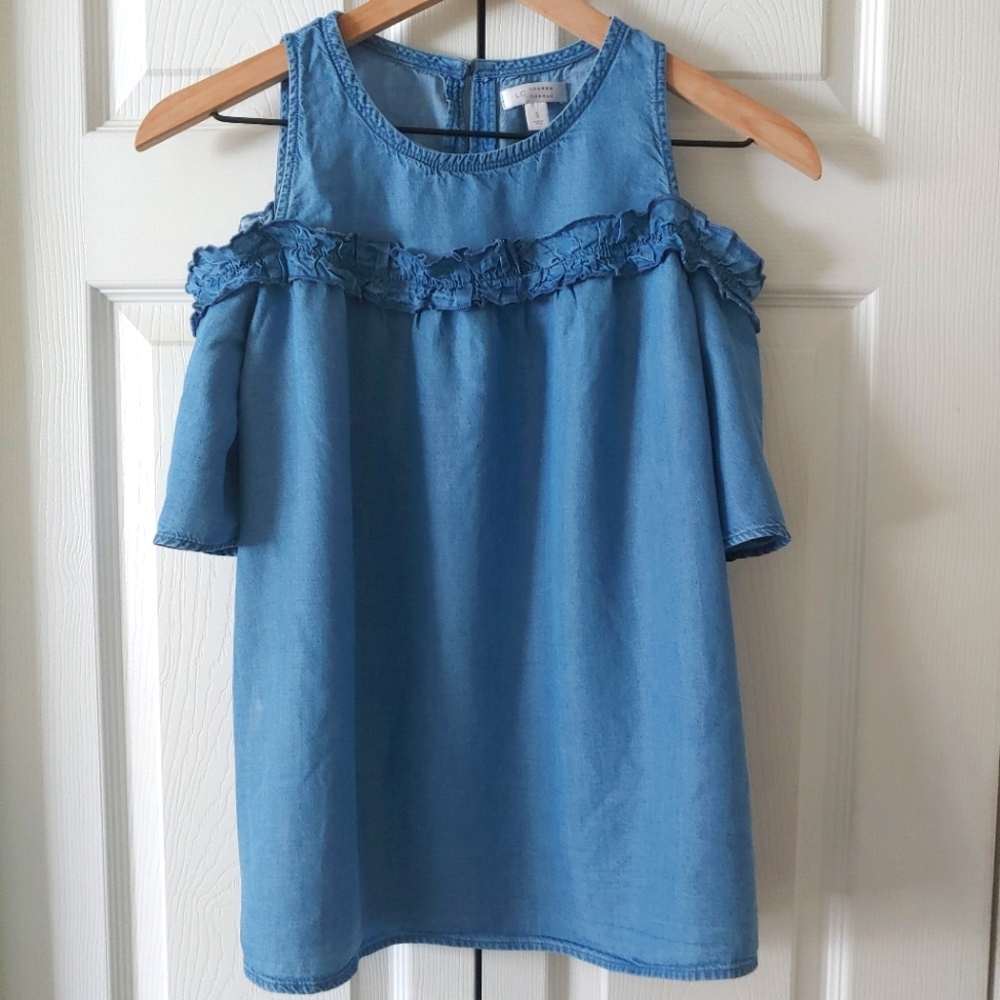 LC Lauren Conrad Ruffle Cold-Shoulder Top